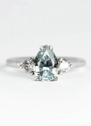 Custom Pear Shaped Sapphire Trilogy Engagement Rings James Newman Jewellery