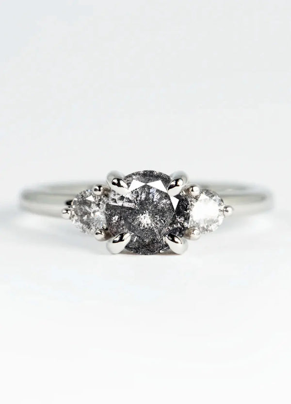 Custom Salt & Pepper Diamond Trilogy Engagement Rings James Newman Jewellery