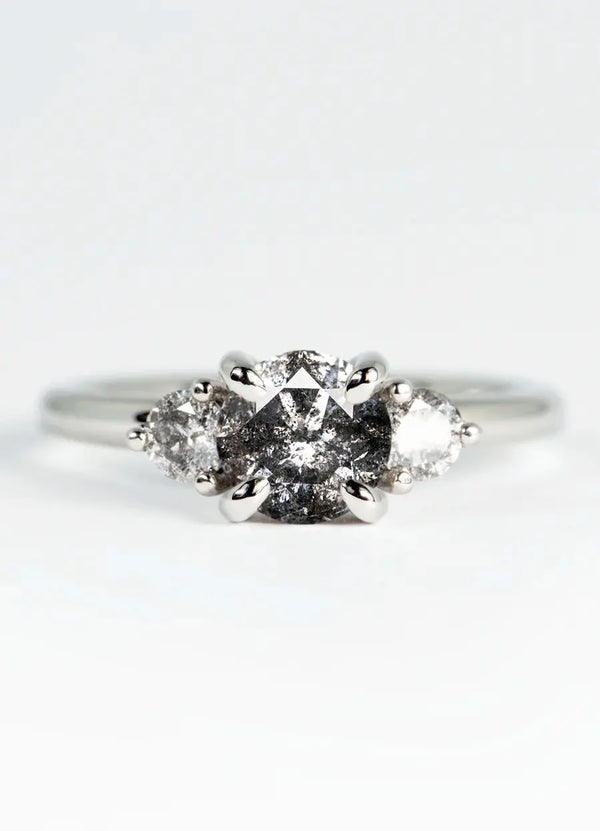 Custom Salt & Pepper Diamond Trilogy Engagement Rings James Newman Jewellery