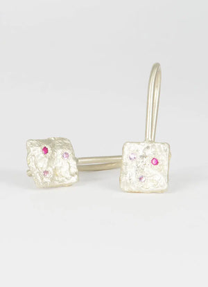 Flux Mixed Pink Sapphire Square Drop Earrings James Newman Jewellery