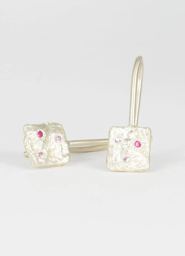 Flux Mixed Pink Sapphire Square Drop Earrings James Newman Jewellery