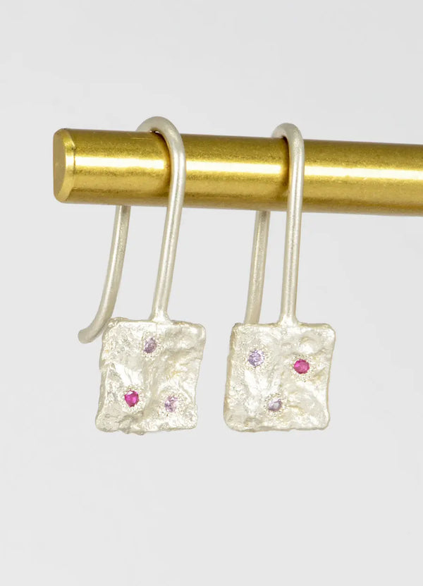 Flux Mixed Pink Sapphire Square Drop Earrings James Newman Jewellery