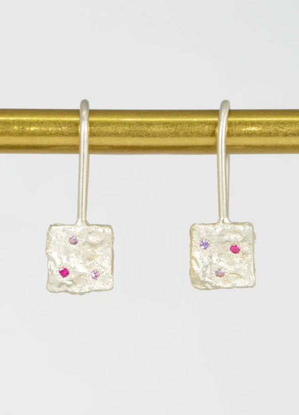 Flux Mixed Pink Sapphire Square Drop Earrings James Newman Jewellery