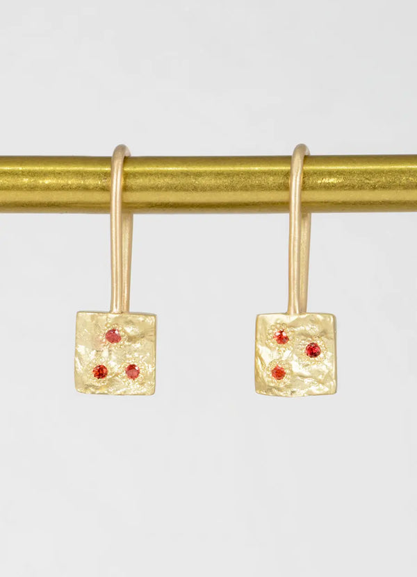 Flux Orange & Red Sapphire Square Drop Earrings James Newman Jewellery