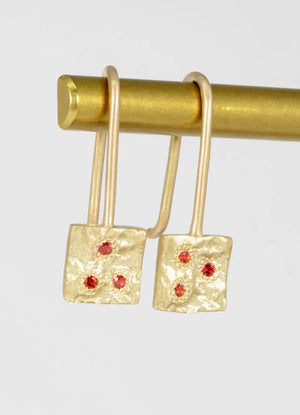 Flux Orange & Red Sapphire Square Drop Earrings James Newman Jewellery