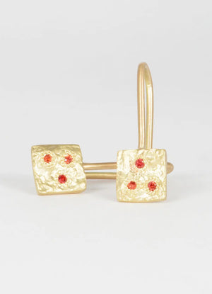 Flux Orange & Red Sapphire Square Drop Earrings James Newman Jewellery