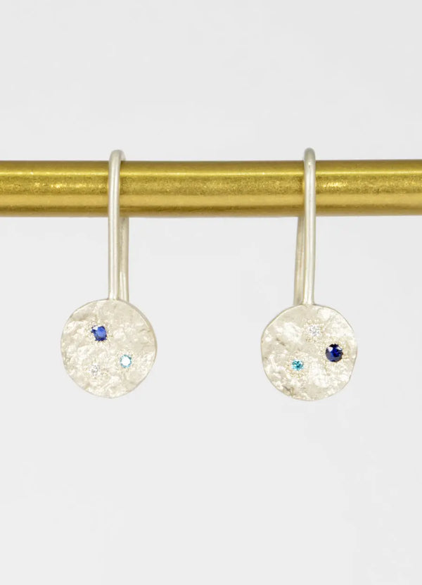 Flux Sapphire & Diamond Round Drop Earrings James Newman Jewellery