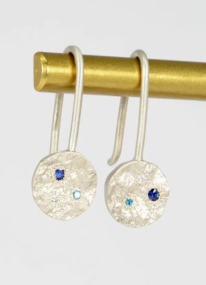 Flux Sapphire & Diamond Round Drop Earrings James Newman Jewellery