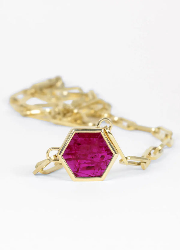 Hexagonal Ruby Paperclip Pendant James Newman Jewellery