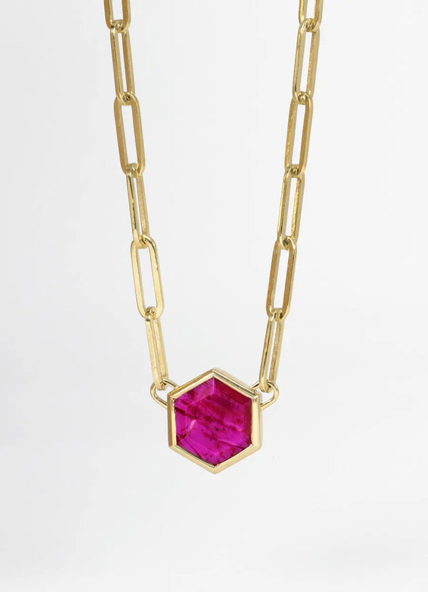 Hexagonal Ruby Paperclip Pendant James Newman Jewellery