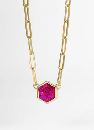 Hexagonal Ruby Paperclip Pendant James Newman Jewellery