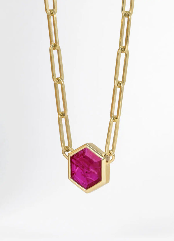 Hexagonal Ruby Paperclip Pendant James Newman Jewellery