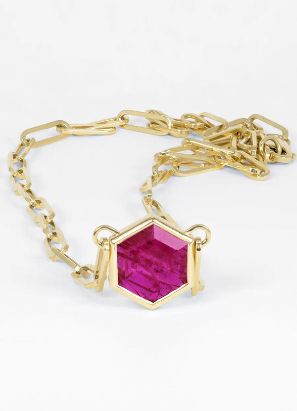 Hexagonal Ruby Paperclip Pendant James Newman Jewellery