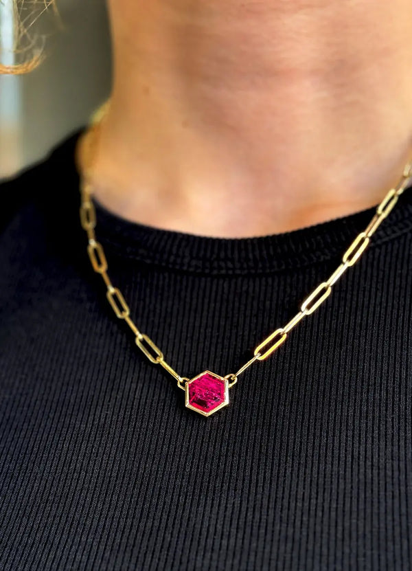 Hexagonal Ruby Paperclip Pendant James Newman Jewellery