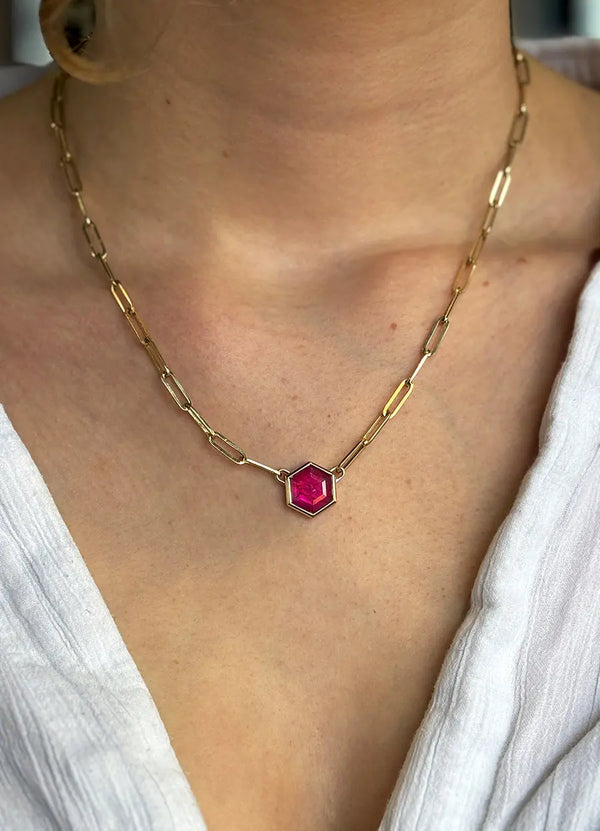 Hexagonal Ruby Paperclip Pendant James Newman Jewellery