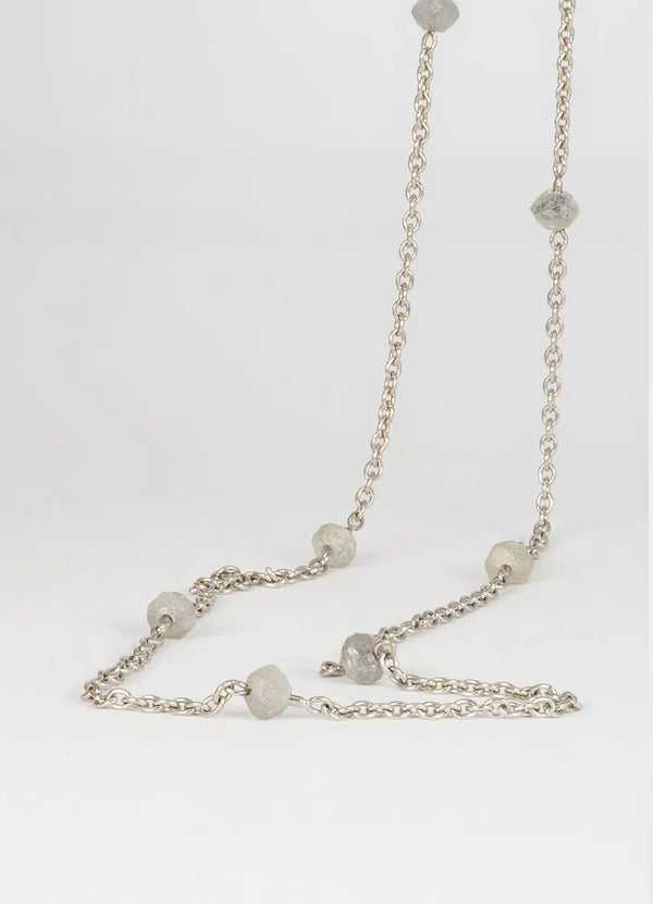 Platinum Salt and Pepper Diamond Bead Necklace James Newman Jewellery