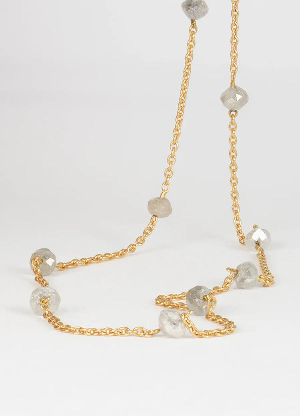 Yellow Gold Salt and Pepper Diamond Bead Necklace James Newman Jewellery